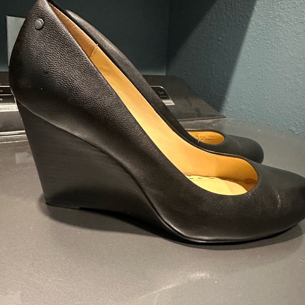 Coach Women's Black Leather Wedges - Picture 2 of 5